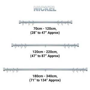 A.Unique Home Stud End Metal Extendable Curtain Pole With Rings and Fittings (25/28mm) - Nickel, 70cm - 120cm  Approx