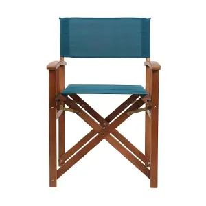 Charles Bentley FSC Wooden Pair of Folding Directors Chairs Teal Pop-Up Garden