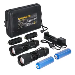 TOUGH MASTER Rechargeable USB Torches 1200mAh Handheld Flashlights, Water-Resistant with Ultra Bright LED (2 Pack) - 800 Lumens