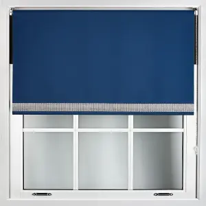 Furnished Diamante Edge Blackout Roller Blinds Made to Measure - Navy Blue (W)120cm x (L)165cm