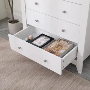 FurnitureHMD White 5 Drawers Chest Bedroom Storage Unit Floor Standing Storage Unit Large Cabinet