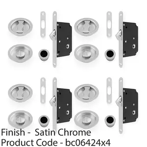 4 PACK - Sliding Pocket Door Lock & Latch Set - Satin Chrome Rounded Forend Finger Pull