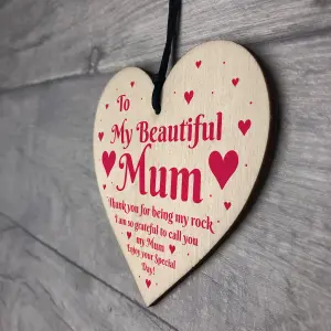 Beautiful Mum Gifts Wood Hanging Sign For Birthday Mothers Day Plaque Heart