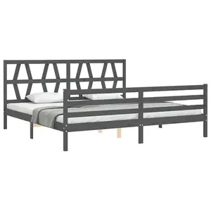 Berkfield Bed Frame with Headboard Grey 200x200 cm Solid Wood