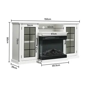 Electric Fire Suite 3 Sided Fireplace Heater with Fire Surround Set Fireplace TV Stand Cabinet with Storage Shelf