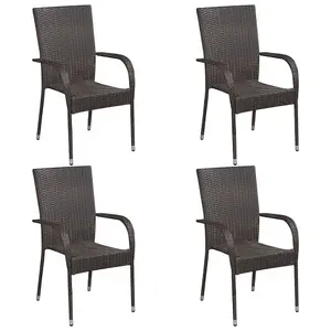 Berkfield Stackable Outdoor Chairs 4 pcs Poly Rattan Brown