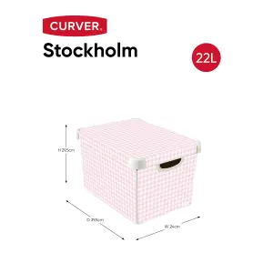 Curver Stockholm Deco Pink & White Gingham 22L Large Plastic Stackable Storage box with Lid