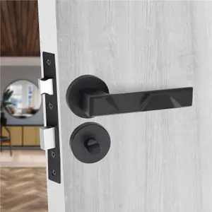 1 Pair Modern Nova Design Matt Black Premium Bathroom Door Handles Round Rose - Golden Grace