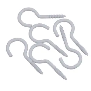 Screw Hook Fasteners Hangers White Plastic Finish 16mm Dia 50mm length 6pc