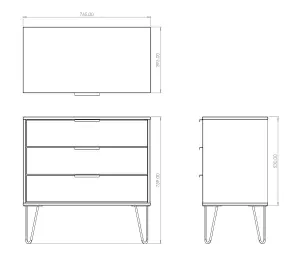 Ready assembled Matt oak effect 3 Drawer Chest (H)740mm (W)765mm (D)395mm