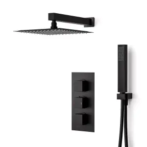 Black Matt Square Shower Head Concealed Thermostatic Mixer Valve HandHeld