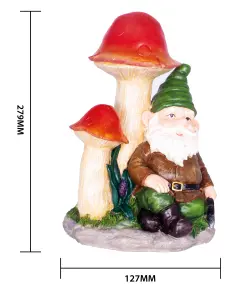 Garden Outdoor Solar Light Up Gnome under Mushrooms Ornament Decoration