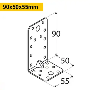 Pack of 4 - Heavy Duty Galvanised Reinforced L Shape Angle Bracket Corner Brace Connector 90x50x55mm