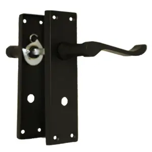 Door Handles Victorian Scroll Lever Bath Lock - Matt Black Pack Hinges 150 x 40mm