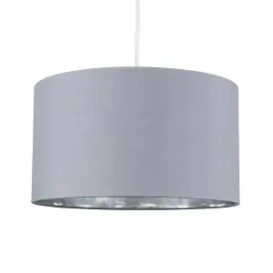 ValueLights Reni Grey and Chrome Large Ceiling Pendant Light Shade