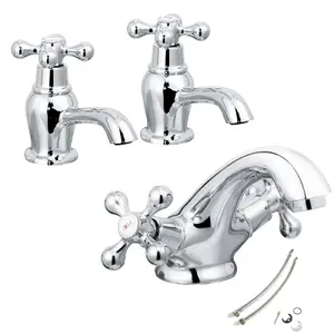 Cascade Penridge Traditional Bath Taps Pillar Pair Chrome & Basin Tap