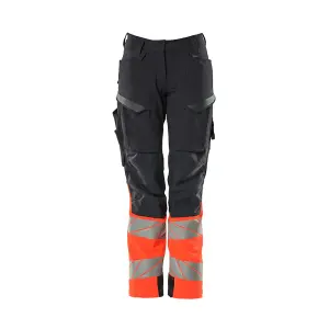 Mascot Accelerate Safe Ladies Diamond Fit Trousers with Kneepad Pockets - Dark Navy/Hi-Vis Red (41) (Leg Length - Regular)