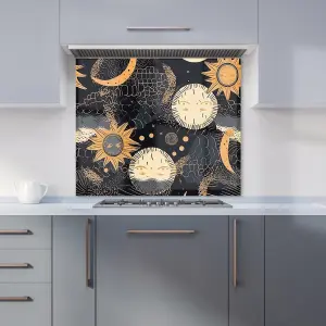 Gold Sun and Moon Premium Glass Kitchen Splashback W600mm x H750mm