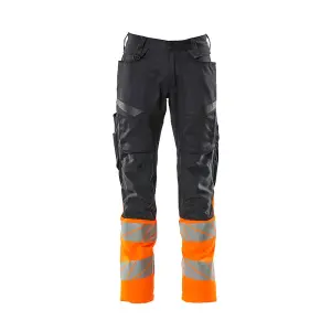 Mascot Accelerate Safe Trousers with Kneepad Pockets - Dark Navy/Hi-Vis Orange   (34.5) (Leg Length - Short)