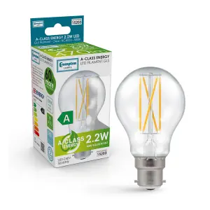 Crompton Lamps Ultra-Efficient LED GLS 2.2W B22 A-Class Warm White Clear (40W Eqv)