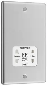 GoodHome Double Raised rounded Screwed Shaver socket Matt Steel effect