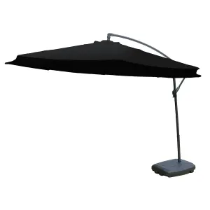 KCT Garden Parasol 3m Large Black Cantilever with Base