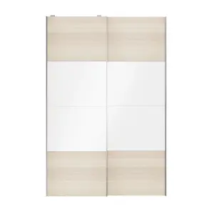 Atomia Panelled White oak effect High gloss 2 door Sliding Wardrobe Door kit (H)2250mm (W)1500mm