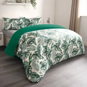 Tropical Leaf Duvet Cover Reversible Bedding Set, Forest Green - Double