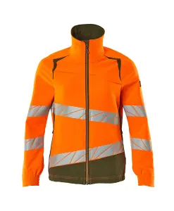 Mascot Accelerate Safe Ladies Fit Ultimate Stretch Work Jacket (Hi-Vis Orange/Moss Green)  (XXXX Large)