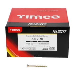 Timco - Velocity Premium Multi-Use Screws - PZ - Double Countersunk - Yellow (Size 5.0 x 70 - 1000 Pieces)