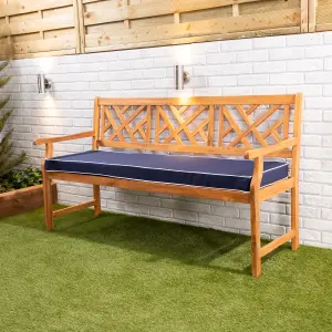 Alfresia 3 Seat Wooden Garden Bench with Luxury Navy Blue Cushion