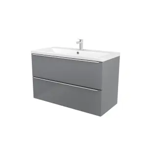 GoodHome Imandra Grey Wall-mounted Vanity unit & basin set - Includes Nira basin (W)1004mm