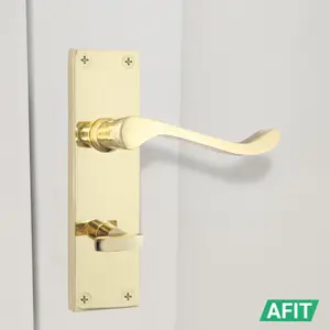 AFIT Polished Brass Victorian Scroll Bathroom Door Handles - 1 Pair of Brass Internal Lever Handles on Backplate