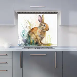 Rabbit Splash Watercolour Premium Glass Kitchen Splashback W600mm x H600mm