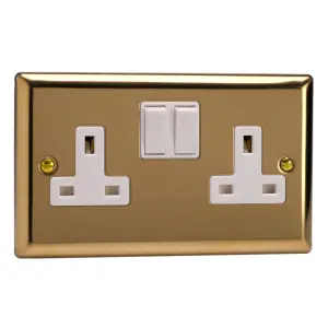 Varilight 2-Gang 13A Double Pole Switched Socket Polished Brass