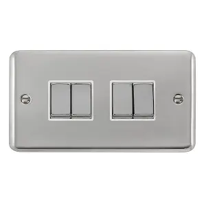 Curved Polished Chrome 10A 4 Gang 2 Way Ingot Light Switch - White Trim - SE Home