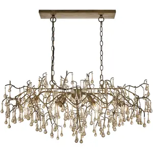 Multi Arm Hanging Ceiling Pendant Light - Aged Gold Paint & Champagne Lustre Glass Shade - 6 x 6W LED E14