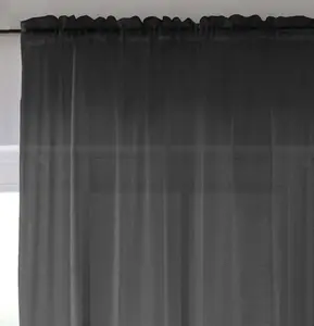 Sheer Black Plain Woven Voile Slot Top Curtain Panel Pair (57x54") 145x137cm