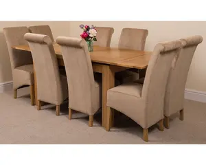 Richmond 140cm - 220cm Oak Extending Dining Table and 8 Chairs Dining Set with Montana Beige Fabric Chairs