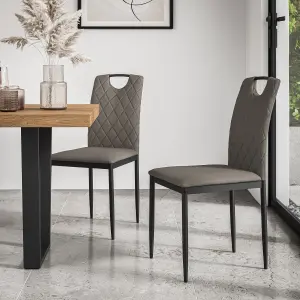 Aria Dining Table And Chairs -  Oak Effect Table Top w Black Legs + Monza Faux Leather Dining Chair Set Of 4 (Grey)