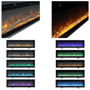 Electric Fire Wall Mounted Wall Inset Or Freestanding Fireplace 9 Flame Colours with Remote Control 100 Inch