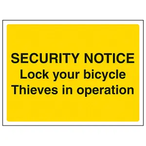 Lock Your Bicycle Security Notice Sign Rigid Plastic - 200x150mm (x3)