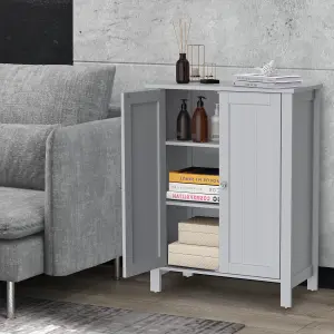 Costway 2-Tier Bathroom Free Standing Storage Cabinet Floor Cabinet W/ Double Door Storage Organiser