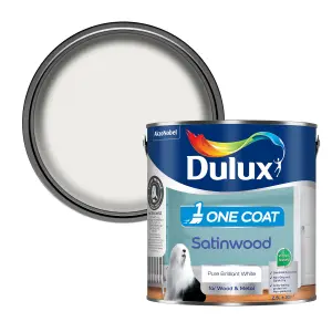 Dulux One Coat Pure Brilliant White Satinwood Metal & wood paint, 2.5L