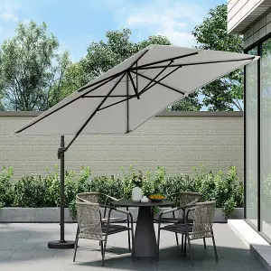 3M Light Grey Canopy Tilt Garden Household Patio Umbrella Outdoor Sun Umbrella Roman Umbrella with Fan Shaped Base