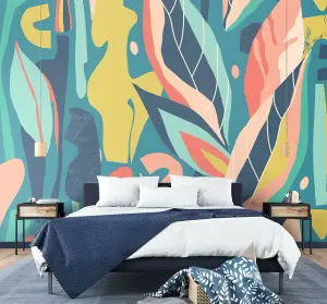 Origin Murals Abstract Leaf Shape Blue Matt Smooth Paste the Wall 300cm wide x 240cm high