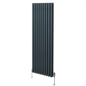 Oval Column Radiator & Valves - 1800mm x 600mm - Anthracite Grey