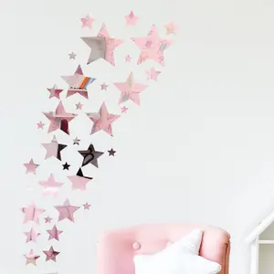 SilverStars Mirror Art - 34pcs Mirror Stickers Nursery Home Decoration Gift Ideas 34 pieces