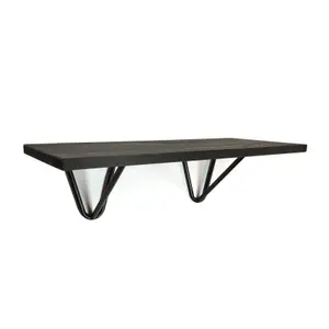 Solid Pine Rustical Shelf Black Ash Black Hairpin Bracket Style 25x100cm