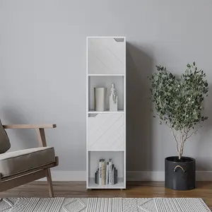 URBNLIVING 119cm Height White Wooden Cube Bookcase with Line Door Display Shelf Storage Shelving Cupboard